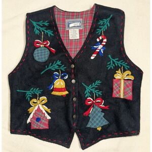 Vintage Christmas Erika Classics Women's M Embroidered Wool Vest Tree‎ Ornaments
